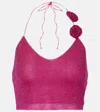 Oseree Lumière Rose-appliqué Crop Top In Pink