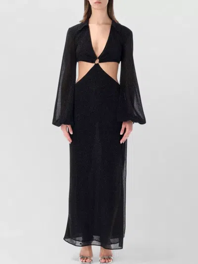 Oseree Lumiere Long Dress Cut Out Ring Detail In Blue