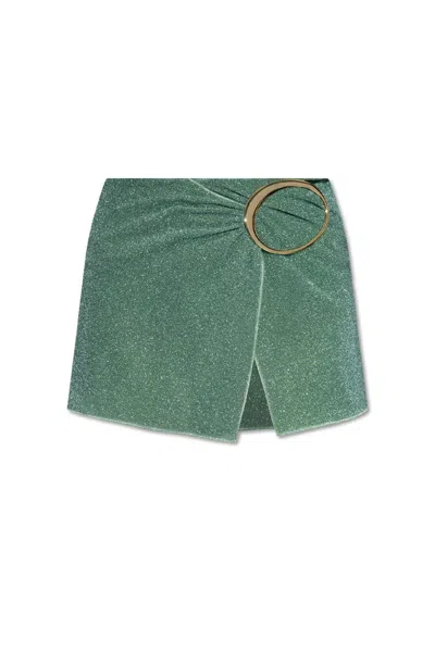 Oseree Lurex-detail Wrap Mini Skirt In Green