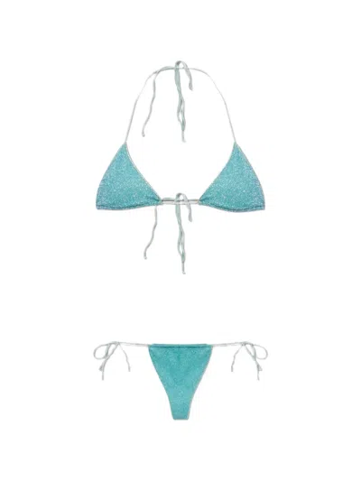 Oseree Lumière Lurex-thread Triangle Bikini In Blue