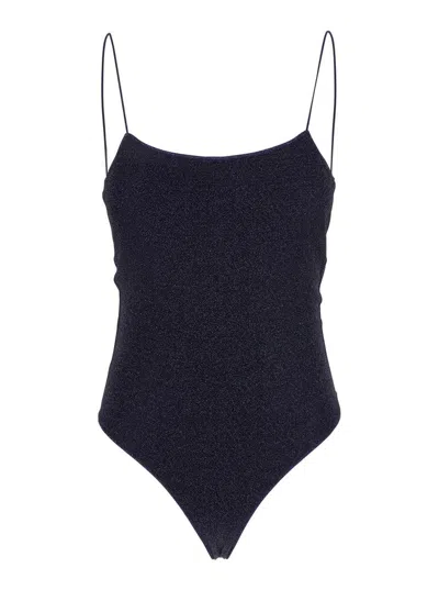 OSEREE 'LUMIÈRE MAILLOT' BLUE SWIMSUIT WITH OPEN BACK IN LUREX WOMAN