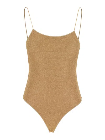 OSEREE LUMIÈRE MAILLOT GOLD COLORED ONE-PIECE SWIMSUIT WITH DEEP NECKLINE ON THE BACK IN LUREX WOMAN