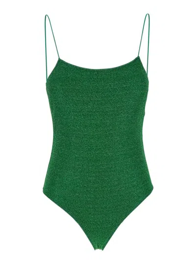 Oseree 'lumière Maillot' Green Swimsuit With Open Back In Lurex Woman