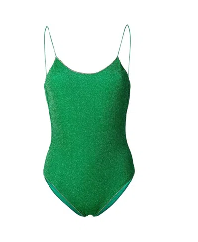 Oseree Lumière Metallic-effect Swimsuit In Green