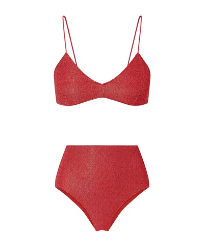 Oseree Lumière Metallic Lurex Bikini In Red