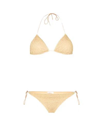 Oseree Lumiere Metallic Triangle-cup Bikini Set In Nude