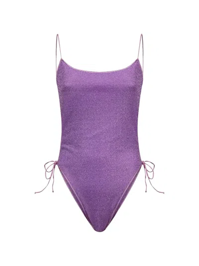 Oseree Lumiere Metallic-effect Side-tie Swimsuit In Purple