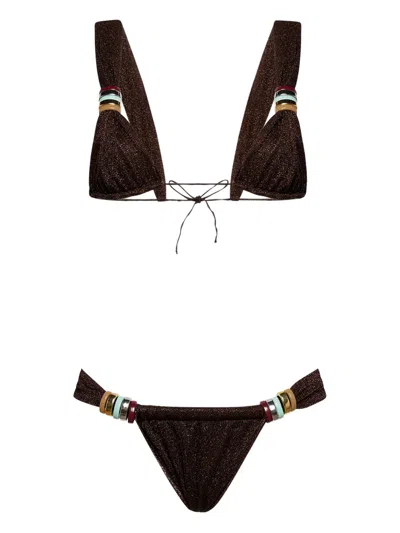 Oseree Lace-up Detail Two-piece Bikini In Brown