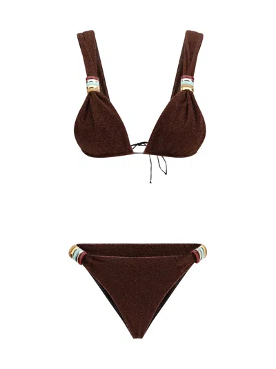 Oseree Lumière Multi Ring Bikini In Brown