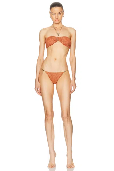 Oseree Lumiere O Chain Bandeau Bikini Set In Orange
