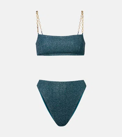 Oseree Oséree Lumière O Chain Lamé Bikini In Blue