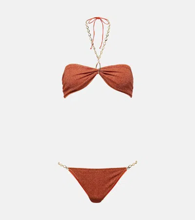 Oseree Lumière O Chain Lamé Bikini In Orange