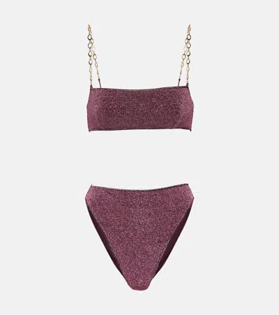 Oseree Lumière O-chain Lamé Bikini In Purple