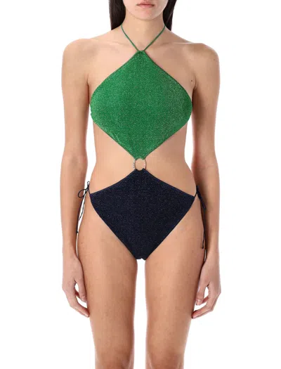Oseree 'lumiere O Gem' Multicolor Bi-colour Swimsuit With Halterneck And Diamond Design In Tech Fabric Woma