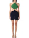 Oseree 'lumiere O Gem' Multicolor Bi-colour Mini Dress With Halterneck And Diamond Design In Green