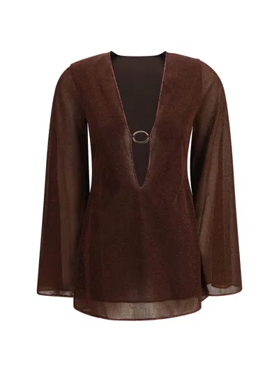 Oseree Lumiere O-kaftan Mini Dress In Brown