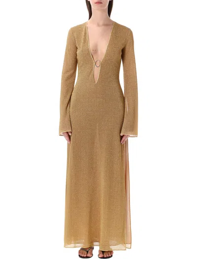 Oseree Lumiere O Long Kaftan Shimmer Copricostume In Brown
