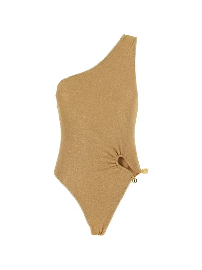 Oseree One Shoulder Cut Out Maillot Swimwear In Brown
