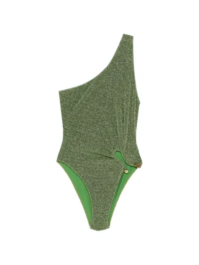 Oseree Lumière One-shoulder Swimsuit In Green