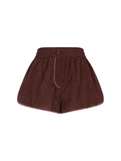 Oseree Lumière  Shorts In Brown Metallic Semi-sheer Fabric