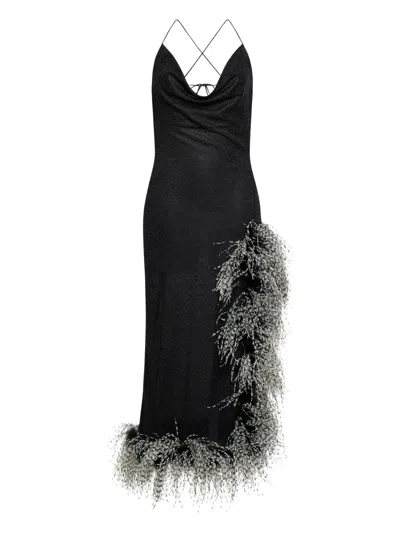 Oseree Lumière Plumage Asymmetric Dress In Black