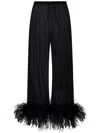 Oseree Feather-trimmed Velvet Wide-leg Pants In Black