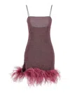 Oseree Oséree Lumière Plumage Feather-trimmed Lamé Minidress In Purple