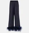 Oseree Oséree Lumière Plumage Feather-trimmed Lamé Pants In Blue