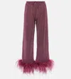 Oseree Oséree Lumière Plumage Feather-trimmed Straight Pants In Purple