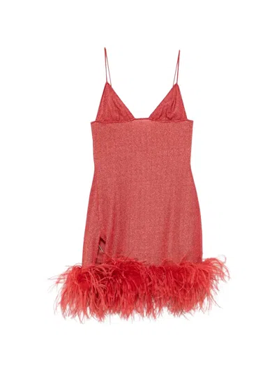 Oseree Lumière Plumage Feather-trim Mini Dress In Red