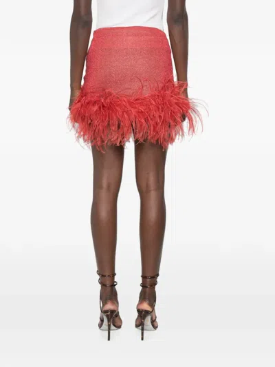 Oseree Feather-decorated Midi Skirt In Pink