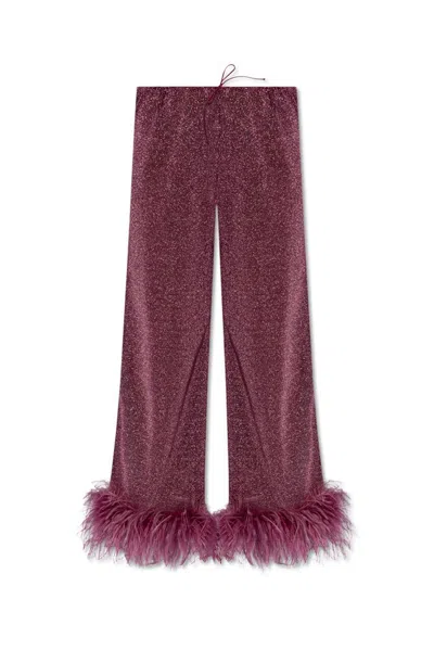 Oseree Oséree Lumière Plumage Feather-trimmed Lamé Pants In Purple