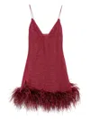 Oseree Oséree Lumière Feather-trimmed Minidress In Burgundy