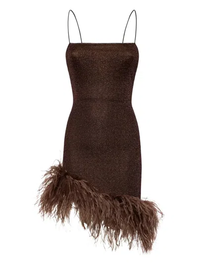 Oseree Lumière Plumage Mini Dress In Brown