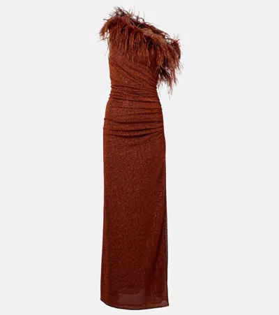 Oseree Oséree Lumière Plumage Maxi Dress In Brown