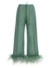 Oseree Oséree Lumière Plumage Feather-trimmed Lamé Pants