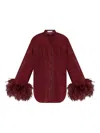 Oseree Burgundy Shirt Finished With Ostrich Feathers In Red