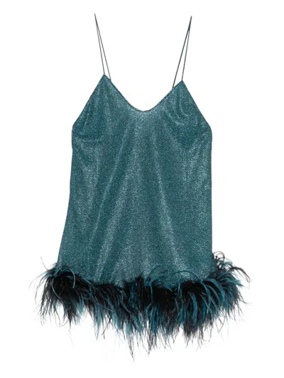 Oseree `lumiere Plumage` Short Dress In Green