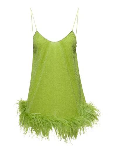 OSEREE GREEN MINI DRESS WITH FEATHERS IN LUREX WOMAN