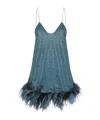 Oseree Lumiere Feather Detail Glitter Mini Dress In Blue