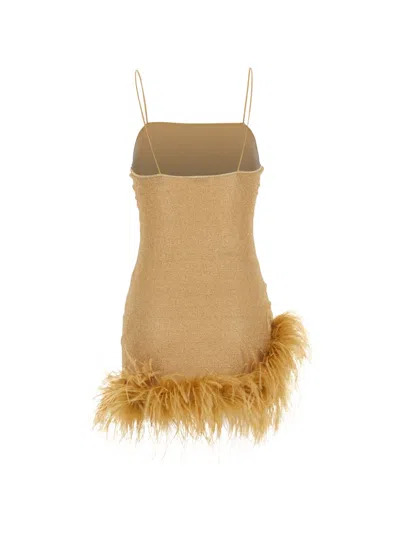 Oseree Lumière Plumage Sleeveless Mini Dress In Gold