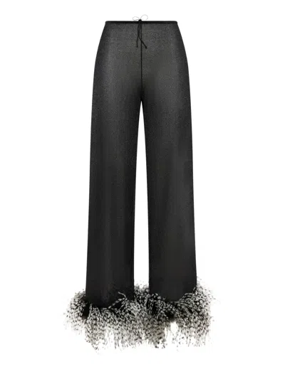 Oseree Lumière Plumage Straight-leg Trousers In Black