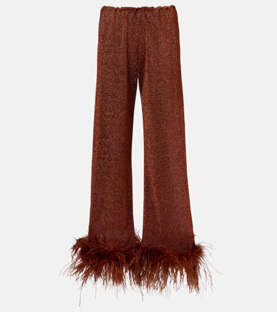 OSEREE OSÉREE LUMIÈRE PLUMAGE FEATHER-TRIMMED STRAIGHT PANTS