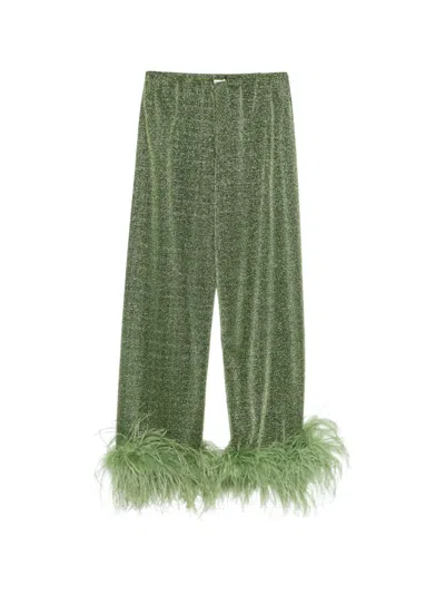 Oseree Lumiere Plumage Straight Trousers In Green