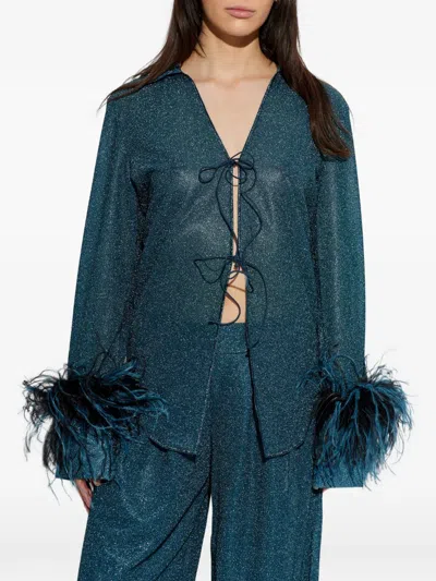 Oseree Lumière Plumage Tie-fastening Top In Blue