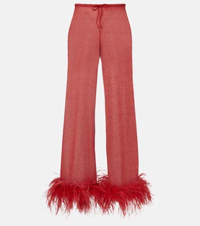 Oseree Oséree Lumière Plumage Wide-leg Pants In Red