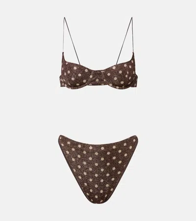 Oseree Oséree Lumière Polka-dot Bikini In Brown