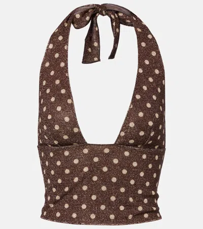 Oseree Oséree Lumière Polka-dot Halterneck Crop Top In Brown