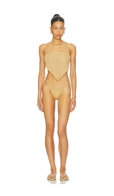 Oseree Lumiere Ring Bandana Bikini Set In Gold