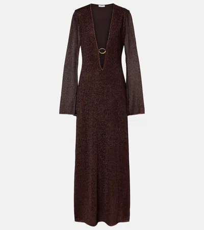 Oseree Brown Caftan With Deep V-neck And Semi-trasparent Design In Fabric Woman